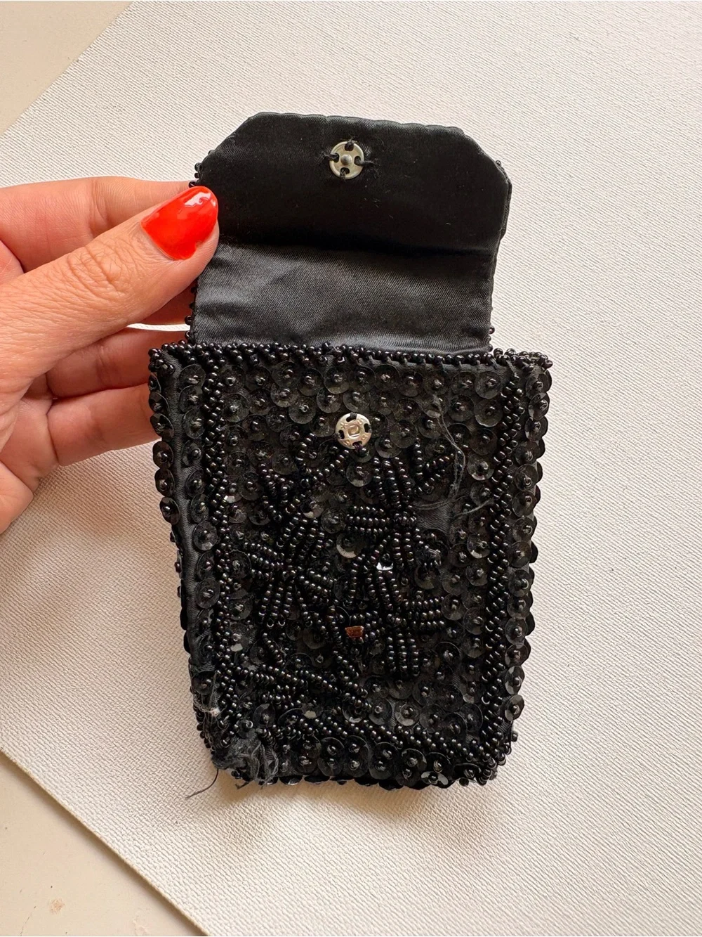 Vintage Black Beaded Sequin Evening Wallet Pouch